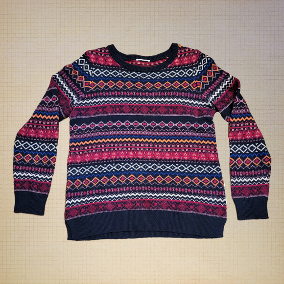 Loft, M | Woven Mosaic Multicolored Boho Warm Sweater - Picture 1 of 5